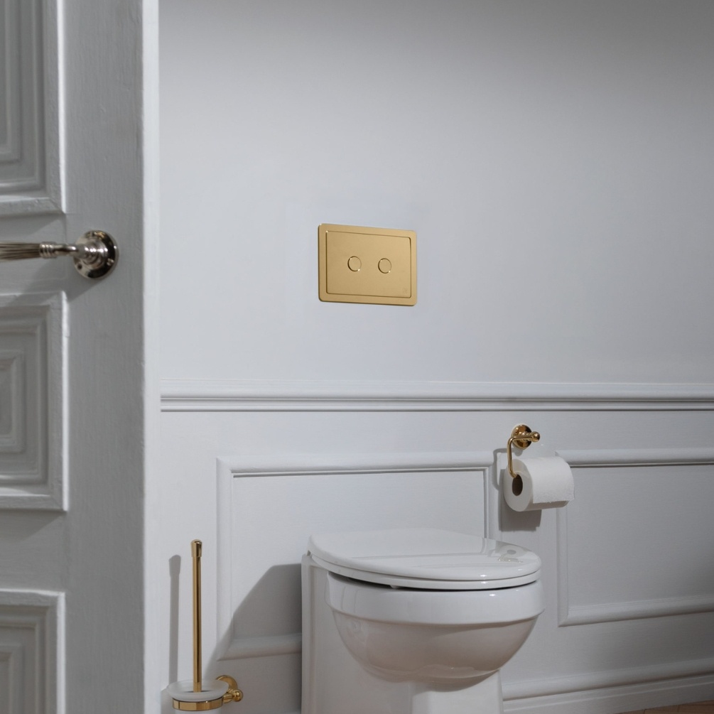 JTP Grosvenor Brushed Brass Metal Pneumatic Flush Plate Lifestyle Image